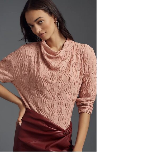 Anthropologie Tops - By Anthropologie Textured Funnel-Neck Top XL rose color new with tag